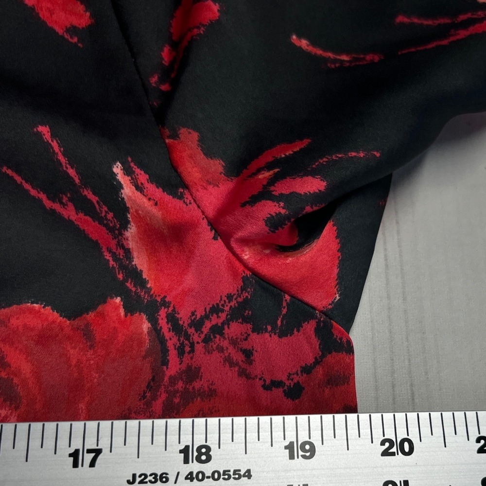 Talbots Floral Blouse Womens Small Black Red Rose Satin Long Sleeve Keyhole Neck - Picture 4 of 9